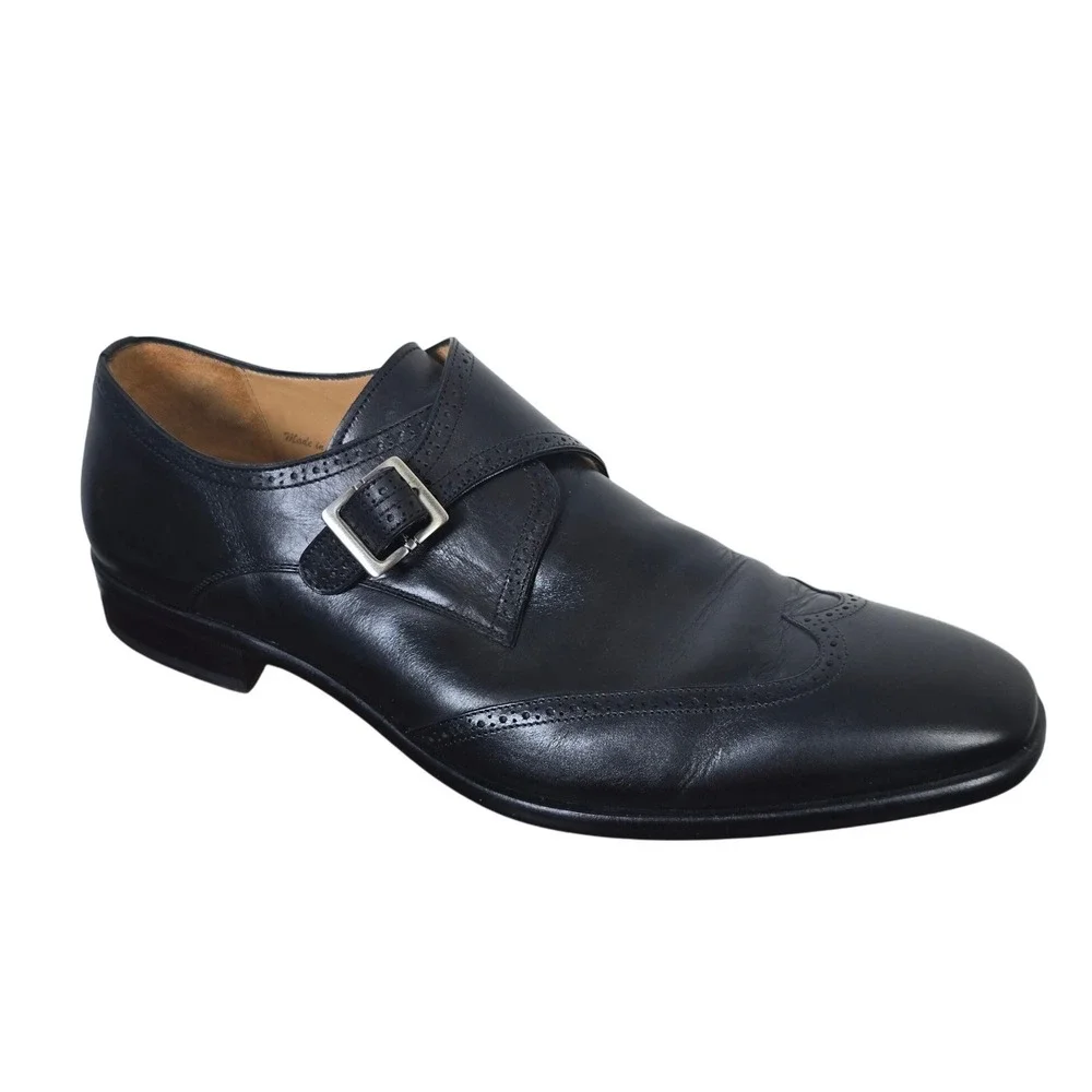 Mezlan Forest Black Leather Single Monk Strap Wingtip Dress Shoes Mens 12 M